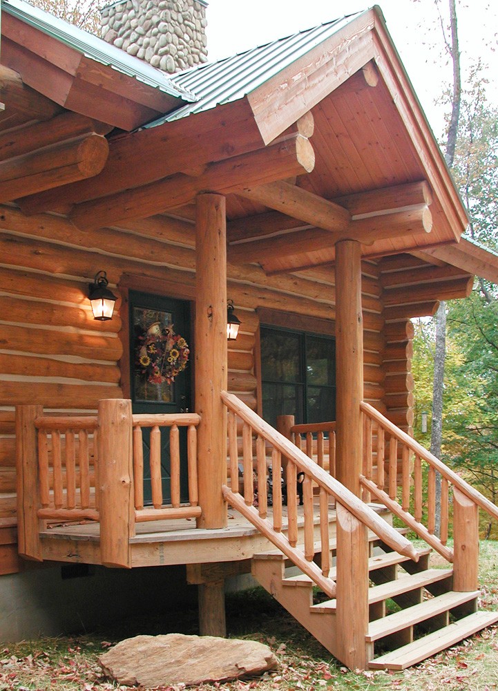 Custom Round Log home built by Mountain Construction near Jefferson, NC
