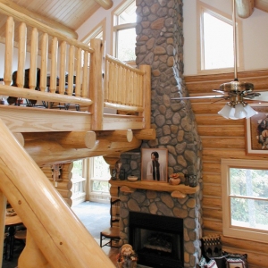 Custom Round Log home built by Mountain Construction near Jefferson, NC