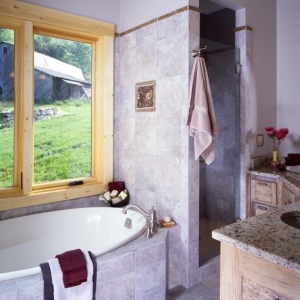 custom home accents in bathroom design by Mountain Construction in Valle Crucis, NC