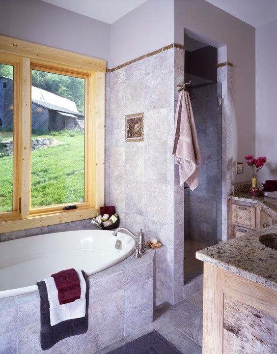 custom home accents in bathroom design by Mountain Construction in Valle Crucis, NC