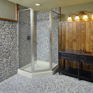 renovated bathroom with rustic accents