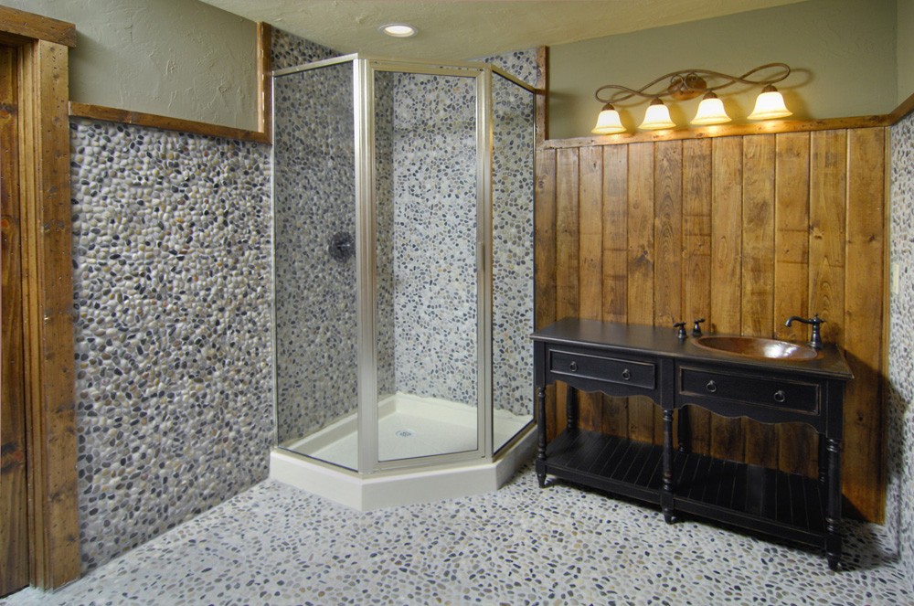 renovated bathroom with rustic accents