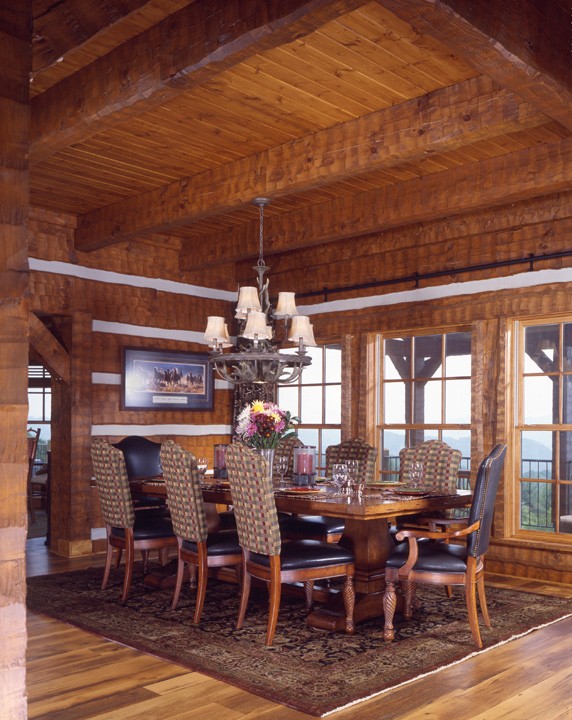 Log dining room offers long range views