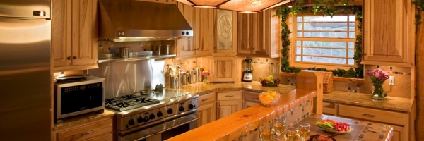 Custom tile countertops in unique log home