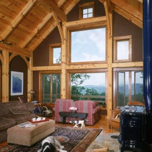 This hybrid Timber Frame Home in Black Mountain, NC blends into it's Black Mountain surroundings