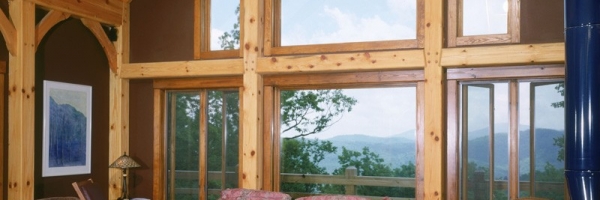 This hybrid Timber Frame Home in Black Mountain, NC blends into it's Black Mountain surroundings
