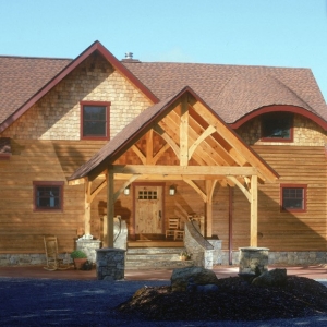 This hybrid Timber Frame Home in Black Mountain, NC blends into it's Black Mountain surroundings