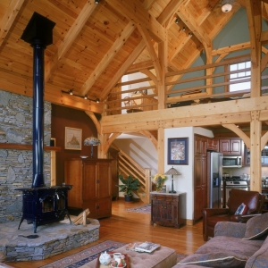 This hybrid Timber Frame Home in Black Mountain, NC blends into it's Black Mountain surroundings