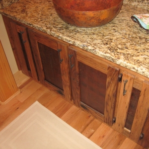 creative design details in vanity cabinet provide rustic accent in Boone NC