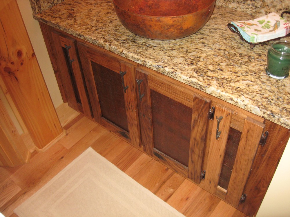 creative design details in vanity cabinet provide rustic accent in Boone NC