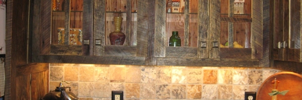 reclaimed barnwood used for custom built cabinets in Valle Crucis, NC