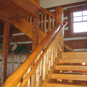 Stairway Log Timber Frame hybrid home in Bethel, NC