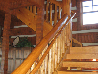 Stairway Log Timber Frame hybrid home in Bethel, NC