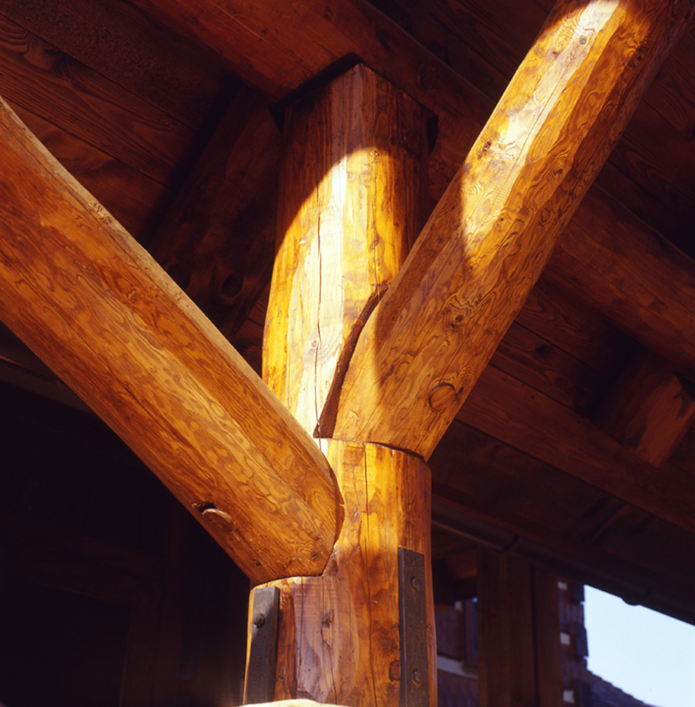 Round log joinery detail, luxury estate home