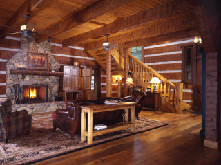 great room log timber frame hybrid home