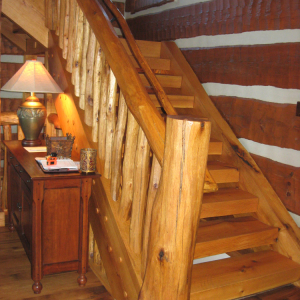 Stairs Log Timber Frame Hybrid Estate Lodge Home NC