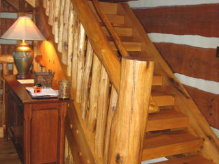 Stairs Log Timber Frame Hybrid Estate Lodge Home NC