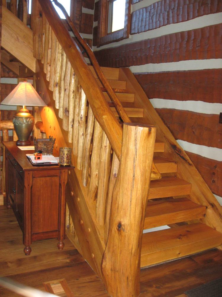 Stairs Log Timber Frame Hybrid Estate Lodge Home NC