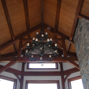 Tongue and Groove Ceiling complements Timber Frame Great Room