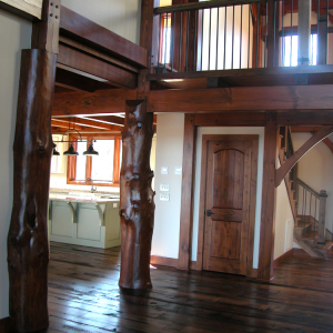 Timber Frame home with reclaimed flooring