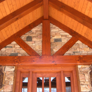 Timber Frame porch with natural stone