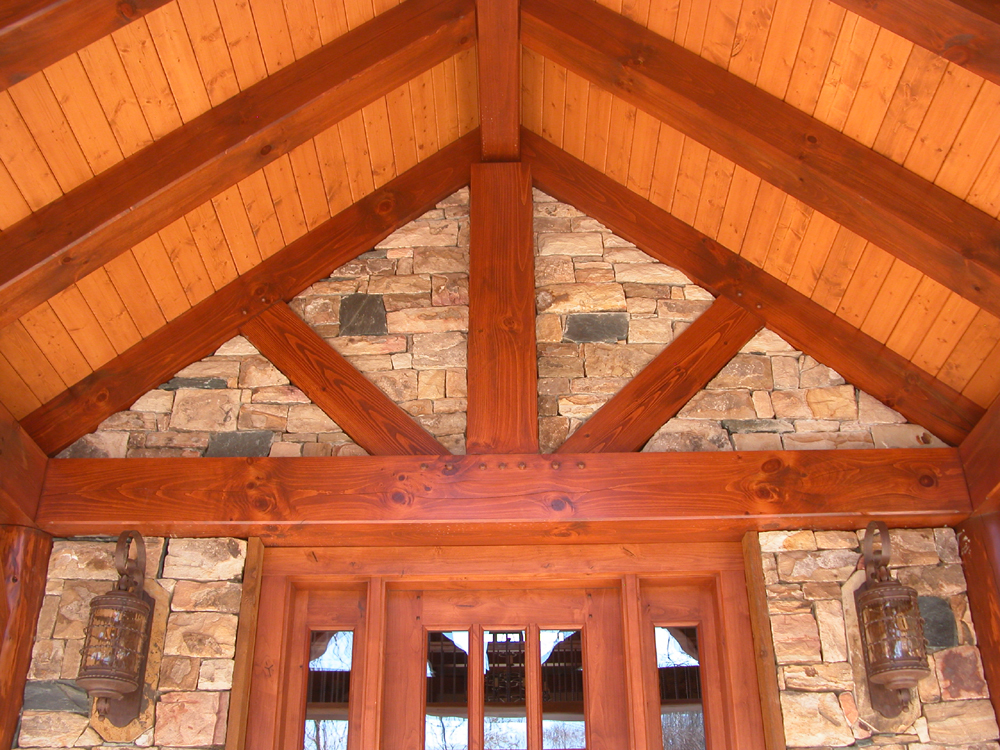 Timber Frame porch with natural stone