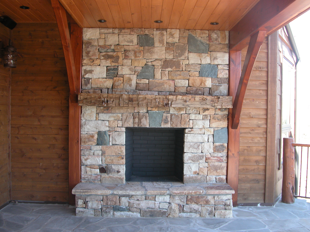 outdoor fireplace on deck